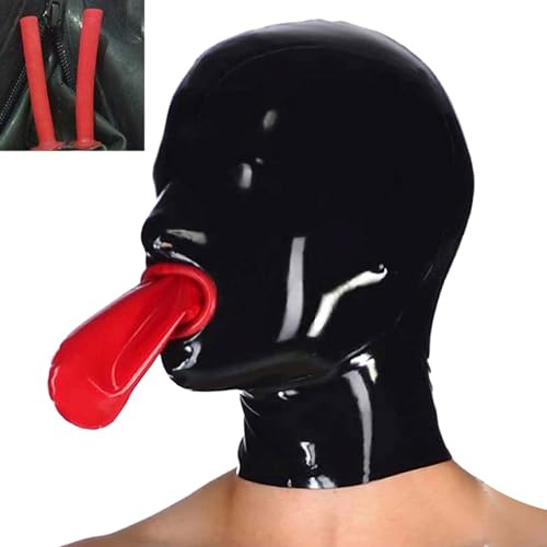 SALANSEX Latex Vollgesichtsmaske roter Mund mit 15 cm Nasenröhrchen, erotische restriktive SM -Gesichtsmaske für Bondage Cosplay Party, Geburtstagsgeschenk