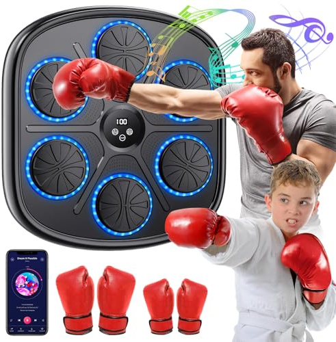 Music Boxing Machine, LED Elektronische Musik Boxing Machine mit 2 Boxhandschuhen, 9 Geschwindigkeitsmodi, Automatische Zählung, Unterstützt Bluetooth, Geschenk Für Erwachsene und Kinder Exercise
