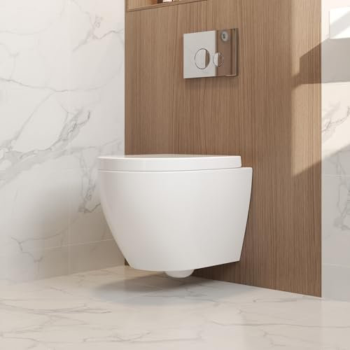 Toilette Murale WC Suspendu en Céramique, Toilette Suspendue Blanche Compacte à Fermeture Souple
