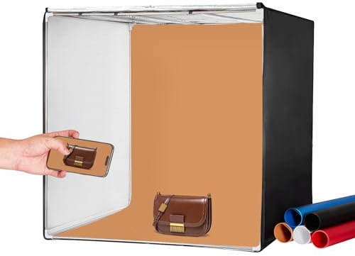 VEVOR Caja de Luz para Estudio Fotográfico 81,5x81,5 cm 5600K Caja de Fotos para Fotografía 210 Luces Led 5 Fondos Adaptador de Corriente Piezas de Esquina de Tela Suave CRI ≥95 para Fotografía