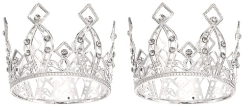 Sourcing Map 2Pcs Mini Crown Cake Toppers, Alloy Queen Princess Little Silver Tiara Cupcake Heart Shaped with Pearl Rhinestone for Birthday Cake Decor Wedding Party, Diamond Square Crown