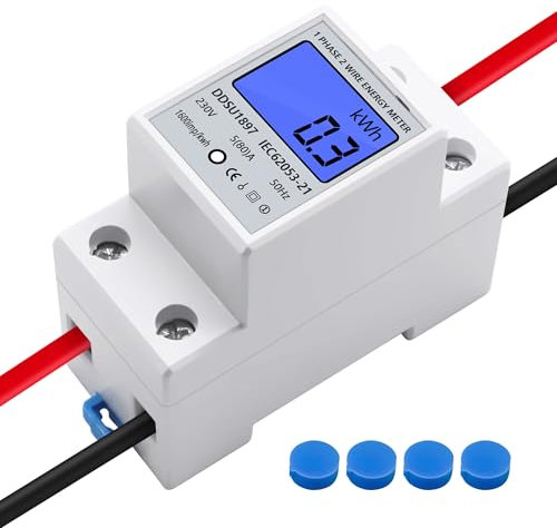 Contatore Energia Elettrica, Misuratore Consumo Elettrico, misura consumo monofase Contatore di Corrente con Guida DIN Schermo LCD,230V 5 (80) A 50Hz 1 Fase