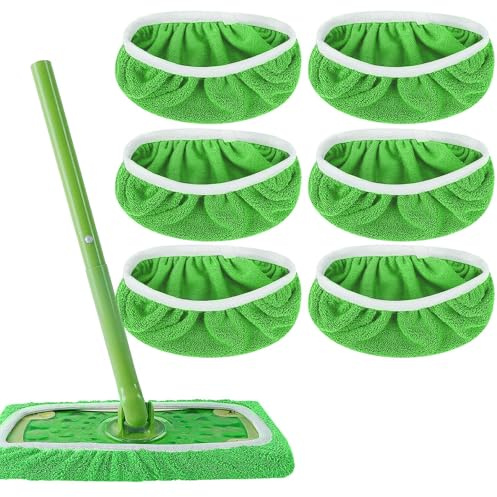 Housse pour Balai Microfibre, Chiffon de Serpillière Microfibre pour Swiffer Sweeper, 6 Pièces Recharge pour Balai à Franges, Accessoires Compatibles avec Swiffer (Vert 45,3 x 11,7 cm)