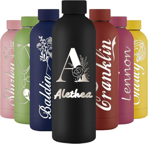 Bouteilles d'eau personnalisées pour enfants - Bouteille d'eau isotherme personnalisée avec nom gravé - Bouteille en acier inoxydable - Cadeau pour l'école, le sport, la salle de sport - 473 ml