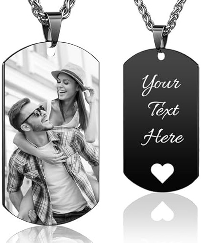 Rainsar Personalisierte Herzkette mit Bild - Dog Tag Kette mit Gravur Text für Männer/Frauen Schmuck
