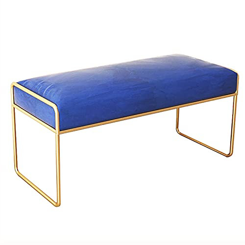 Samtgepolsterte Sitzbank für Schlafzimmer oder Wohnzimmer, moderner blauer Fußstützen-Hocker mit Ablage, stilvolle Bettbank, Schminkhocker, 88,9 x 40,6 x 43,2 cm