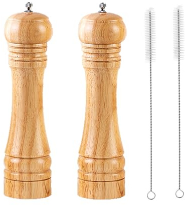 BINHAI Salz und Pfeffermühle, Pfeffermühlen-Set aus Holz, Manuelle Mühlen, solide mit starken, einstellbaren Keramikmahlwerken, 2-teilig 8 Zoll