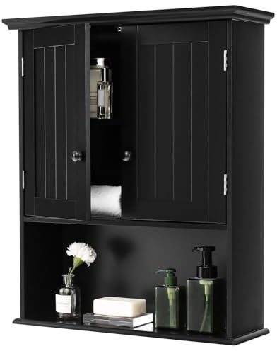 LIFEZEAL Badezimmerschrank aus Holz, Wandschrank mit Verstellbarem Regal & 2 Türen, Hängeschrank Bad 60 x 19 x 71 cm, WC Schrank Hängend, Küchenschrank (Schwarz)