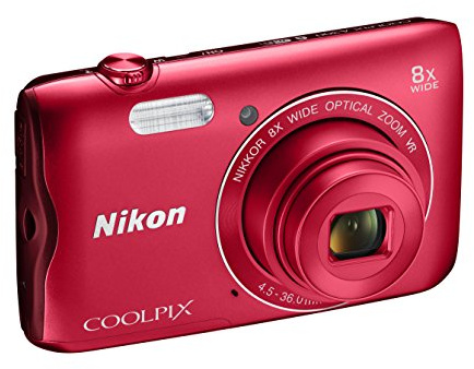 Nikon Coolpix A300 Compact Digital Camera, 20.1MP, 4X Zoom, VR, Red (Renewed)