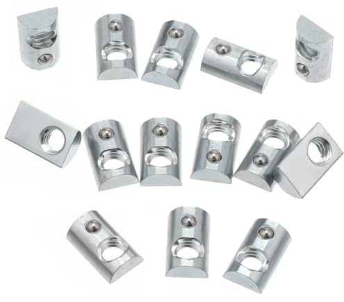 20 Packs T-Nuts 1/4-20, 1/4-20 Steel Roll in T-Nuts with Ball Spring, Threaded T Slot Nuts Accessory Hardware for 10 Series Aluminum Extrusion Profiles Rail