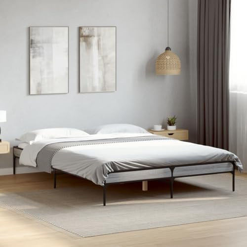 MOBCANT Bettgestell, Bettsystem Bettrahmen Futonbett Tagesbett Geeignet für Hotel Gästezimmer Wohnungen Schulen Grau Sonoma 135x190 cm Holzwerkstoff und Metall