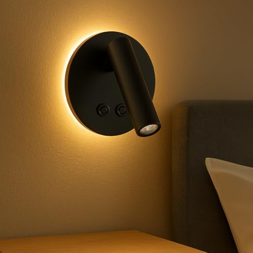 Lampada da parete LED doppia emissione con spot orientabile per lettura, design moderno, luce calda 3000K, interruttori indipendenti, ideale per camera da letto e soggiorno hotel b&b (Nero)