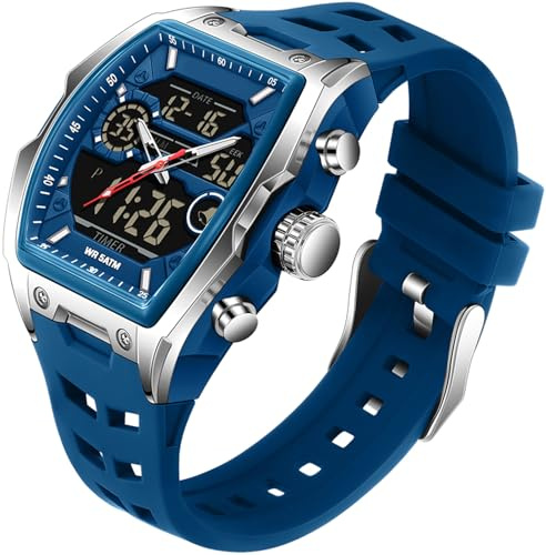 findtime Eckige Uhren Herren Digital Militär Uhr Designer Sportuhr Herren 5ATM Wasserdicht Leuchtend Stoppuhr Coutdown Männer Uhr Quarz Armbanduhr Digital Analog Herrenuhr Outdoor