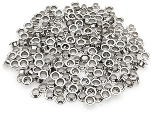 JZK 200x Replacement silver 5mm eyelets for JZK single hole punch pliers, metal grommets kit for eyelet pliers, grommet eyelet rivet for 5 mm hole puncher