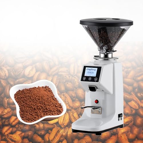 HEIHEIZI Moulin Domestique Professionnel 200G/500G : Meules Plates de 60mm, 19 Réglages, Minuterie Numérique - Espresso Homogène Jusqu'à La Cafetière à Piston, 250W,500ml-White