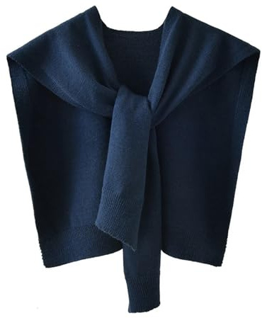 ZRHWSPD Knitting Shoulder 1 stücke for Frauen Gestrickte Schal Sommer Klimaanlage Gefälschte Kragen Nackenschutz Stricken Dünne Verknotet Cape Schulter Schal(Deep Blue)