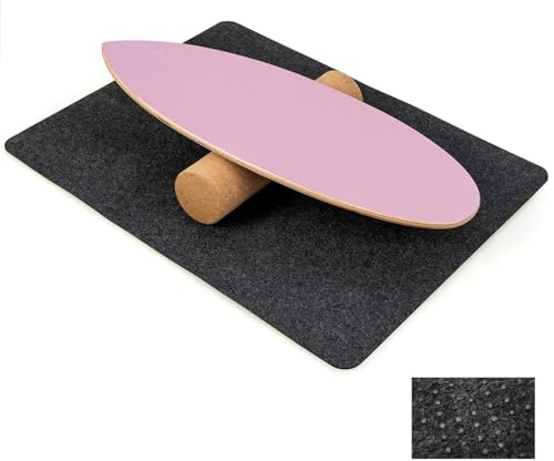 FANTASK Balancebrett aus Holz, Balance Board für zuhause mit Korkrolle, Balance Trainer Trickboard aus 8 hochwertigen Holzschichten gepresst, Rosa