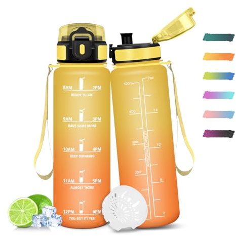 Mulbijeo Borraccia Bambini, 500ML, A prova di perdite Borraccia, Riutilizzabile Borraccia Motivazionale, Semplice e Portatile, Bottiglia Acqua per Corsa, Bicicletta, Lavoro, Scuola, Borracce