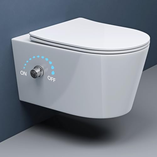 doporro Hänge-WC mit Bidet Funktion Weiß Wand-WC Toilette mit Soft-Close Spülrandloses aus Keramik Hänge-Toilette Aachen601