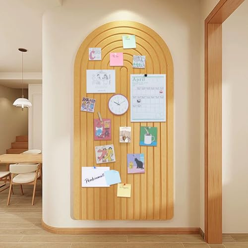 Große Filz Pinnwand 120 x 60 Filzboard - Runde Ränder dekorative Pinnwand Selbstklebend, Korkbrett-Alternative für die Wand, faltbares Bilderbrett Vision Board mit 30 Pinnadeln,Zimtgelb