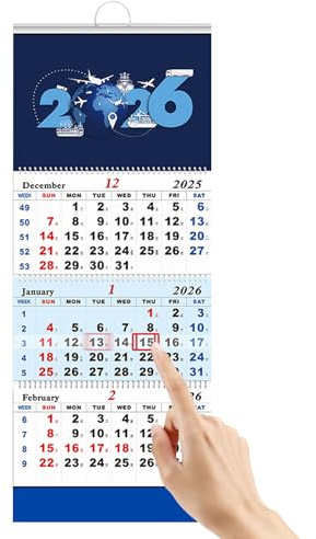 Djowyh Calendrier mural pour l'année 2026-3 mois - Organiseur pour la maison - Calendrier vertical pour le mur - Pour une utilisation dans la maison, le bureau, le salon, la chambre à coucher et le