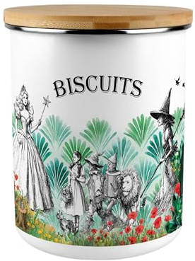 Purely Home Wizard of Oz Biscuit Tin - Wicked Witch & Dorothy Emerald City 2.7L Extra-Large Enamel Kitchen Storage Canister, Book Themed Gifts