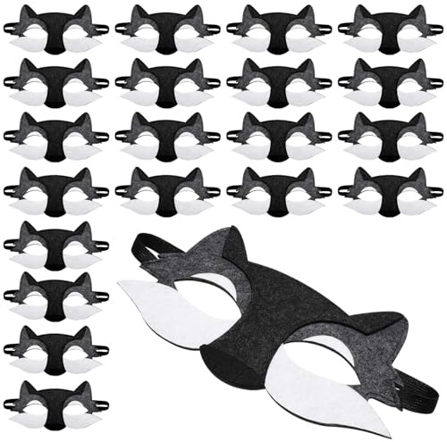 Hohopeti Lot de 20 Masques de Loup en Feutre Demi-visage, Cosplay Animal pour Halloween, Fêtes Costumées et Mascarades, Masque de Loup Léger Sangle Élastique Confortable, Accessoires