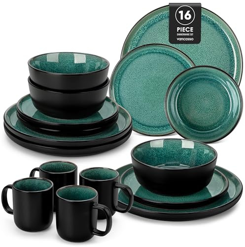 vancasso Middagsservis med muggar, moderna servis av stengods, elegant bordsservice med middagstallrikar, desserttallrikar, flingskålar, mikrovågsugnssäker och