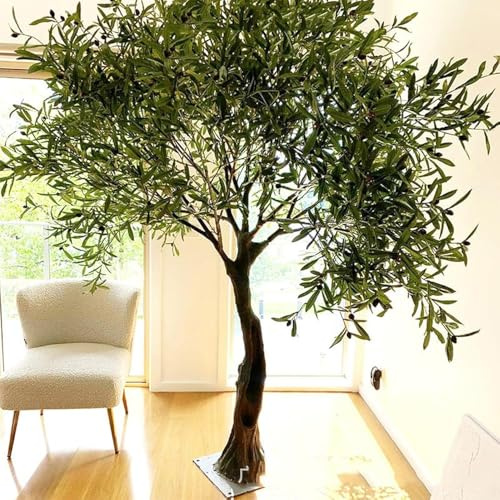 Árbol de olivo sintético grande de seda natural, ramas de olivo artificial, frutas artificiales para sala de estar, oficina, decoración de suelo, regalo para interiores