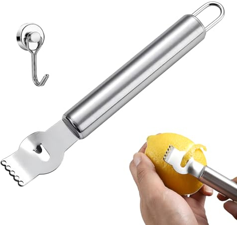 LUHOCIY Zestrivjärn, citronrivjärn rostfritt stål, zester rivjärn, runt handtag, mångsidig, av rostfritt stål, tvättbar, med krokar, lämplig för kök och bar (silverfärger)