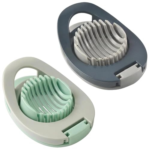 Egg Slicer for Boiled Eggs, 2-Piece Egg Cutter Set in Slate Green and Blue Grey, Hard Boiled Egg Slicer and Peeler, Efficient Kitchen Gadgets for Quick Meal Preparation, Durable Fruit Slicer and Sandw