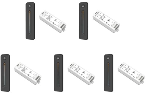 Tuminsi 5X LED Atenuador 12V 5V 24V 36V 8A Interruptor Inalámbrico PWM con 2.4G Ajuste de Brillo Contacto Remoto para Tira de Un Solo Color LED