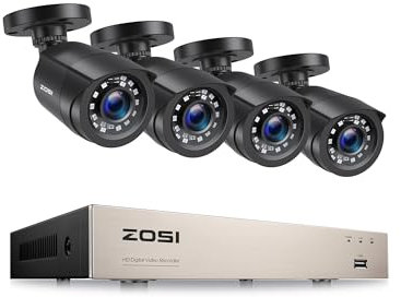 ZOSI 1080p CCTV Kit Cámaras de Vigilancia 8CH H.265+ Grabador DVR con 4pcs 2MP Cámara de Seguridad Exterior, Visión Nocturna, Alarma de Movimiento, sin Disco Duro