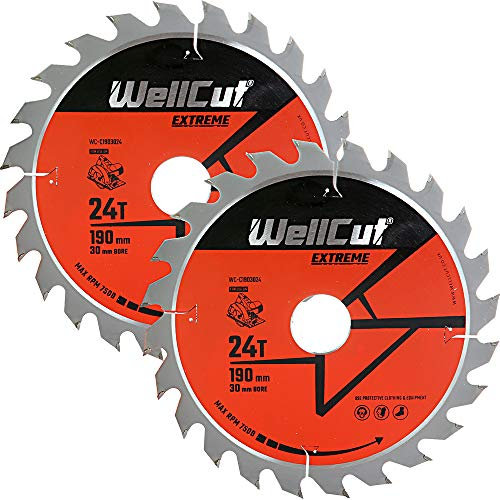 TCT Extreme Kreissägeblatt, 190mm x 30mm, Sägeblatt, Holz mit Nägeln, Laminat, Kunststoff geeignet für HS7601J, GKS65 (24 Zähne blatt, 2), WELLCUT