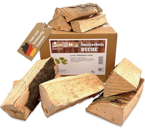 Landree Buche Smoker Holz 4 kg - 20 cm Scheitlänge - Hochwertiges, naturbelassenes Räucherholz für BBQ und Grill, Qualität aus Schleswig Holstein