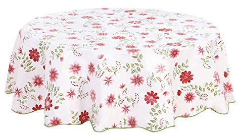 sourcing map Tischdecke Tischtuch Tischwäsche abwaschbar rund frühling wasserdicht, öldicht, schmutzabweisend Blumenmuster Kleine rote Blumen Rund 180cm