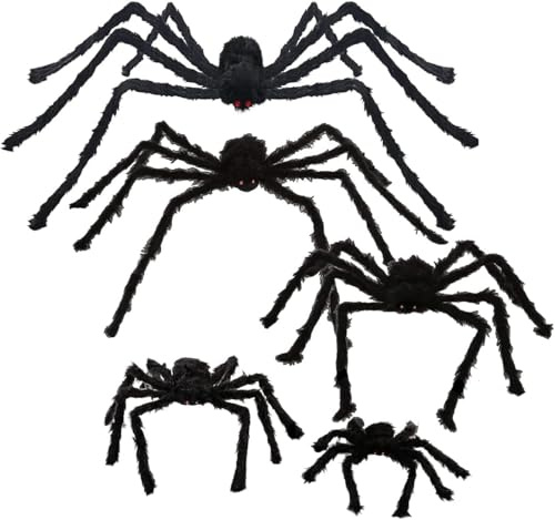 CHBOP 5 groß 90cm 75cm 60cm 50cm 30cm Gruselige Spinnen Set Halloween Spinnen Riesenspinne Halloween Horror Deko schwarz