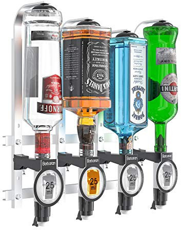 Barbarian 3/4/6 Flaschenoptik für Spirituosen - Bar Butler 25ml Shot Messung Halterung Alkohol getränkespender getränkeportionierer flaschenhalter Wand Männerhöhle (4 Bottle Professional)