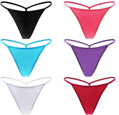 Closecret Cotton G-string, Women Panties Simple Thongs Lightweight Multi-Pack G-string&T-back (Small - Medium, 6 Colors)