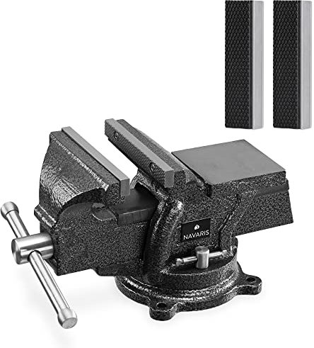 Navaris Schraubstock 125mm mit Schonbacken - aus Gusseisen - 100mm Spannweite - max. 1500kg Spannkraft - Werkbank Parallelschraubstock mit Amboss