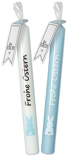 Goodtimes Kerzen-Set Hellblau/Weiß Hasen Frohe Ostern