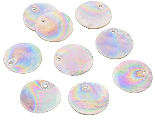 SUNNYCLUE 1 Box 40Stück Muschel Charms ab Flach Rund Natürliche Capiz Muschel Anhänger Galvanisierte Scheibe Münze Perlen Ozeanstrand Hawaii Stil Für Die Schmuckherstellung Charms DIY Armbänder 25mm