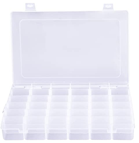 36 rutnät klar plast smycken förvaringsbehållare pärlor förvaringsbox örhänge organiseringslåda praktisk sorteringsbox med avtagbara avdelare för halsband ringar hantverk verktyg små tillbehör 27,2 x