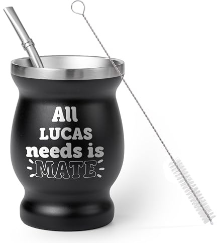 Regalo Original | Kit Mate Argentino Personalizado con Nombre | Vaso Calabaza Acero Inoxidable 250ml Doble Pared Térmica, Bombilla y Cepillo | Grabado Láser Imborrable