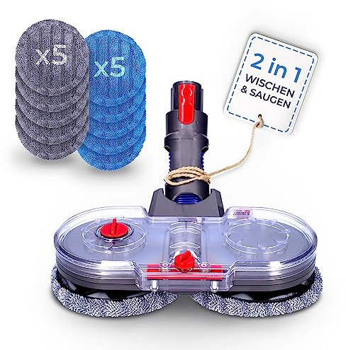 Sillar Testa di Mocio Elettrico per aspirapolvere Dyson 11 V10 V8 V7 V15, Con Serbatoio Dell'acqua Rimovibile, Tamponi Lavabile - 10 Pezzi di Panni Per Mocio + Mocio per aspirapolvere Dyson