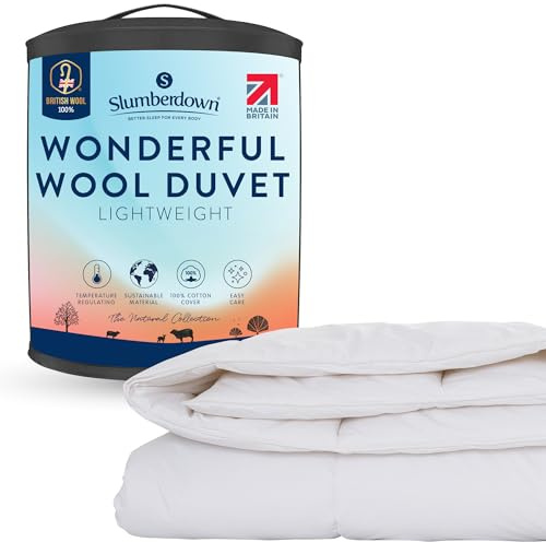 Slumberdown British Wool King Size Duvet 3-5 Tog Lightweight & Cooling Summer Quilt for Hot Sleepers | 100% British Wool, Naturally Regulates Temperature, Hypoallergenic & UK Made (225 x 220cm)