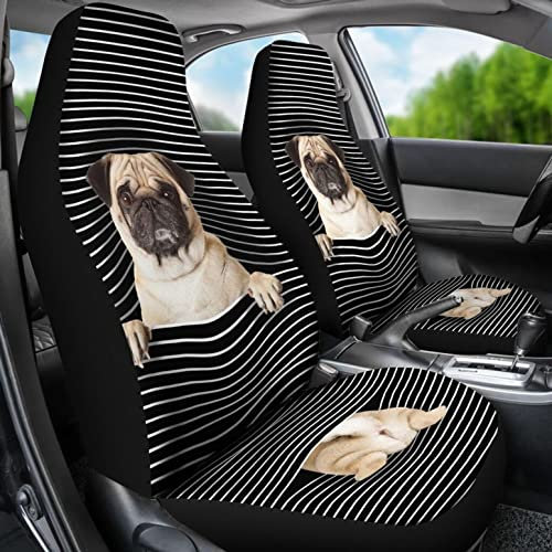 2Er Set Autositzbezüge Atmungsaktiv Auto-Schonbezüge Sanft Auto-Zubehör Schalensitzbezug Universal Für Suv Mops Stuck Get In Strings,Mops, Bedeutungsvolles Geschenk Für Mopsliebhaber Hundeliebhaber