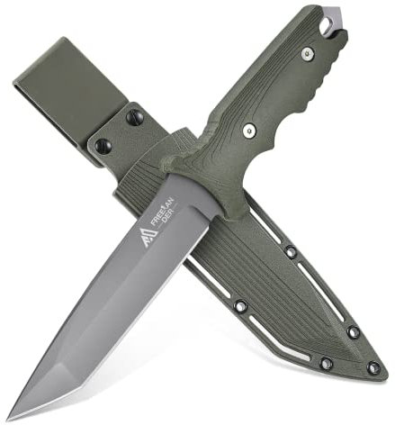 Freelander Outdoor Messer Survival, Jagdmesser Feststehende Klinge aus 440C-Stahl, Bushcraft Messer Full Tang, mit Scheide, Überlebensmesser für Camping, Wandern und Angeln