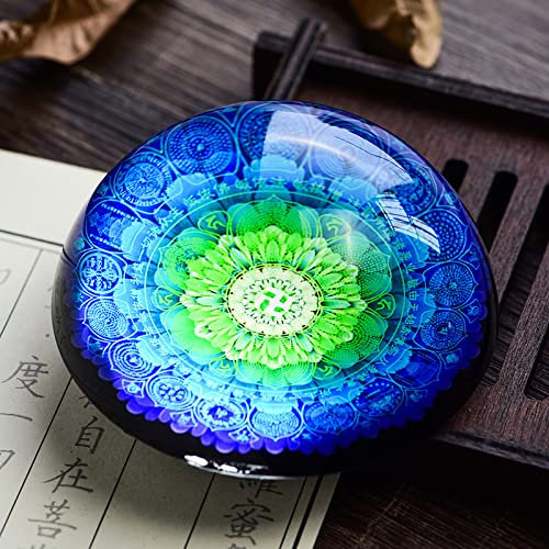 Kristall-Ornament blau buddhistische Zeichen Glashalbkugel Briefbeschwerer halbe Kugel Figur handgefertigt Kunstgeschenk Heimbüro Tischdekoration Kugel