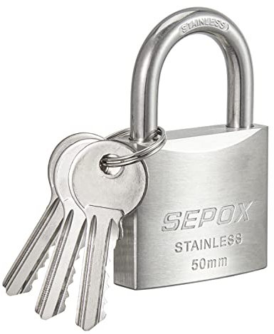 SEPOX Lucchetto per esterni con chiave, corpo e grillo, impermeabile, resistente, resistente alle intemperie, per cancelli, capannoni, barche marine (40 mm, SS304) (1 x SS 50 mm)